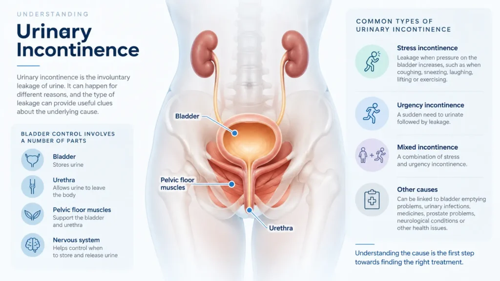 incontinence direct Canterbury infographic on urinary incontinence symptoms reasons and treatment options